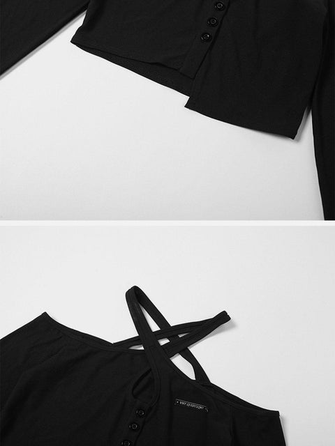 Cross Strap Long Sleeve T Shirt - Anagoc