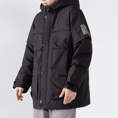Multi Pockets Hooded Winter Down Coat - Anagoc