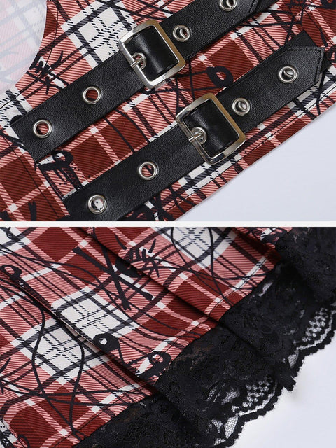 Plaid Skull Vest Suit - Anagoc