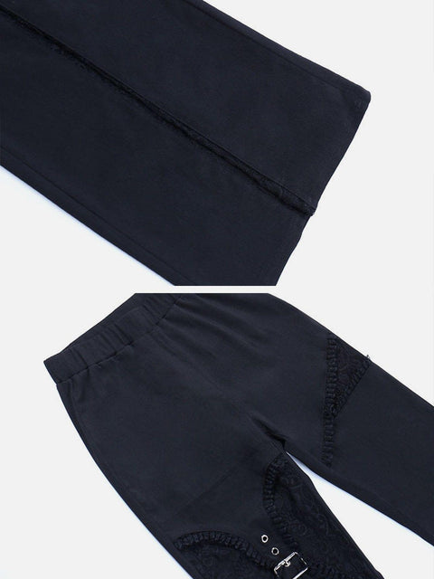 Hole Lace Patchwork Flared Pant - Anagoc