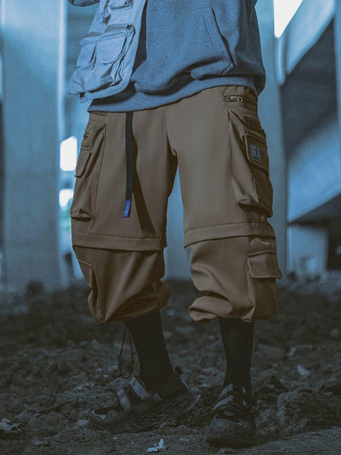 Solid Color Zip Up Pocket Cargo Pants - Anagoc