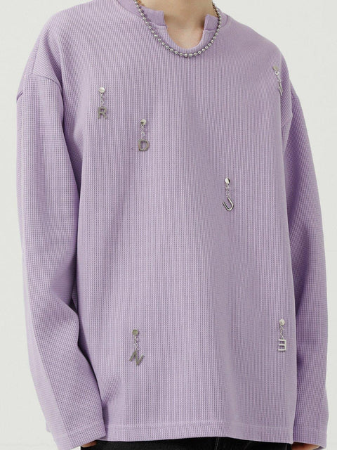 Solid Color Chain Design Sweatshirt - Anagoc