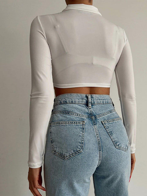 Hollow Out Patchwork Long Sleeve T Shirt - Anagoc