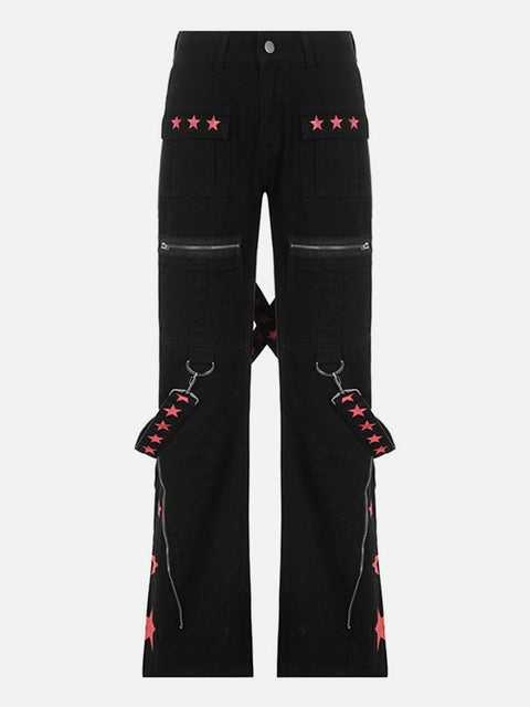 Dark Star Ribbon Zip Wide-Leg Pants - Anagoc