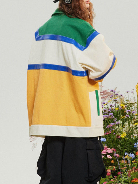 Contrast Letter Print Lapel Jacket - Anagoc