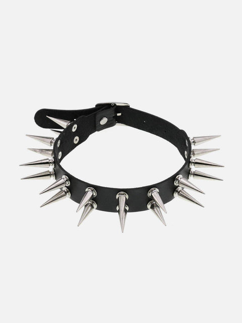 Dark Double Row Pointed Rivets PU Necklace - Anagoc