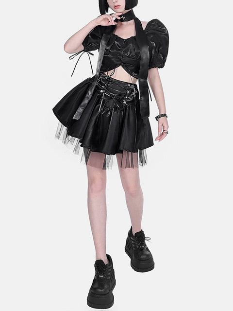 Puff Sleeves Short Sleeve T Shirt Suit - Anagoc