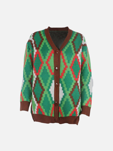 Pixel Plaid Cardigan Sweater - Anagoc