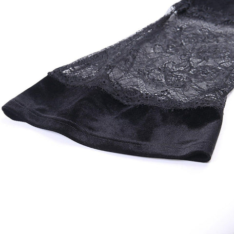 Lace Patchwork Trumpet Long Sleeve T Shirt - Anagoc