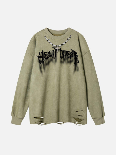 Fuzzy Letters Cut Sweatshirt - Anagoc