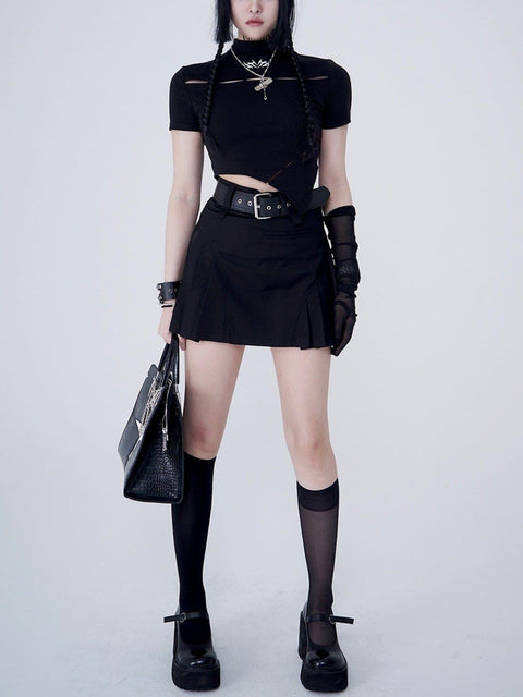 Irregular Hollow Short Sleeve Shirts - Anagoc