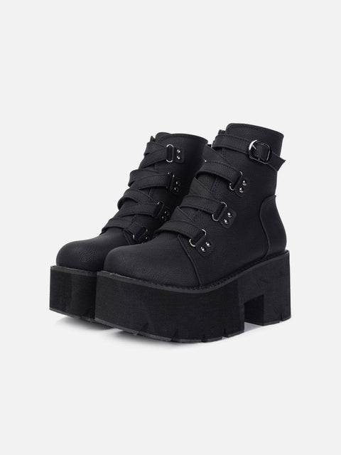 Dark Style Punk Rock Buckle Boots - Anagoc