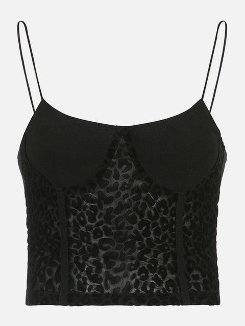 Leopard-print Mesh Patchwork Vest - Anagoc