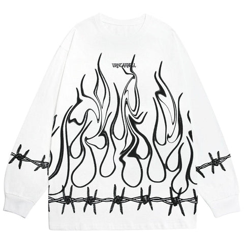 Thorn Fire Flame Cotton Oversized Sweatshirt - Anagoc