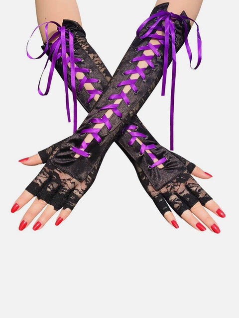 Lace Straps Long Gloves - Anagoc