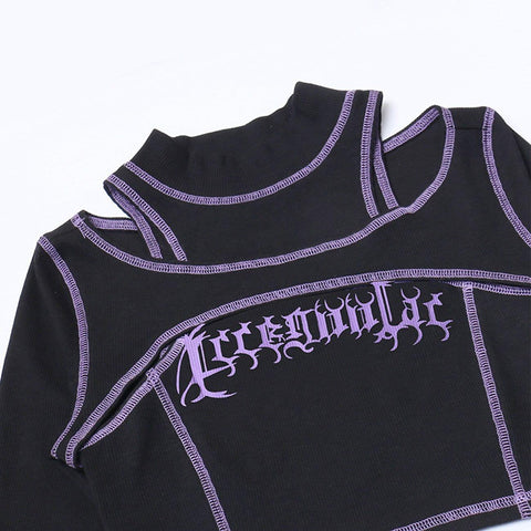 Fake Two Gothic Alphabet Long Sleeve T Shirt - Anagoc