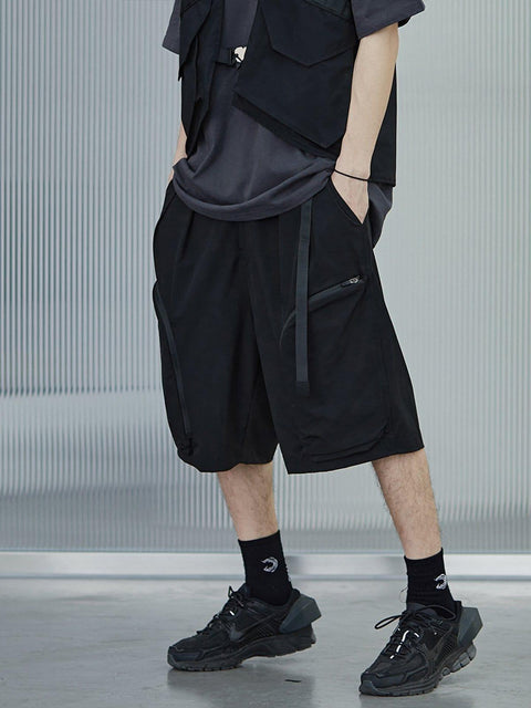 Curved Zip Pocket Cargo Shorts - Anagoc