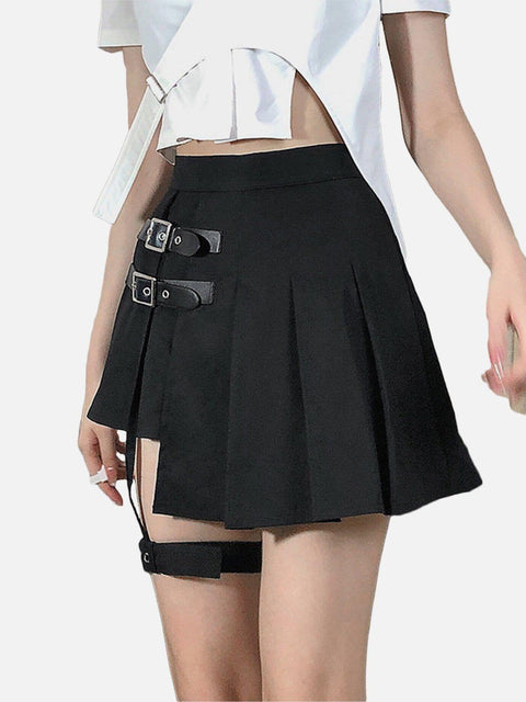 Leg Ring Asymmetric Pleated Skirt - Anagoc