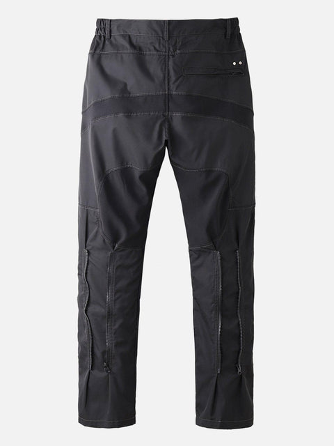 Patchwork Zip Up Straight Cargo Pants - Anagoc