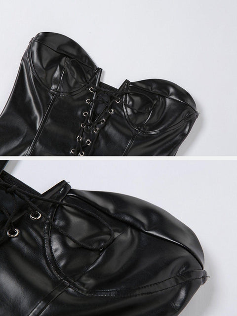 Sexy Bandage PU Jumpsuit - Anagoc