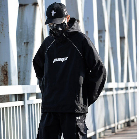 Techwear Half Zipper Print Jacket - Anagoc