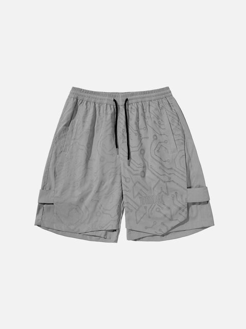 Dark Mechanical Print Cargo Shorts - Anagoc