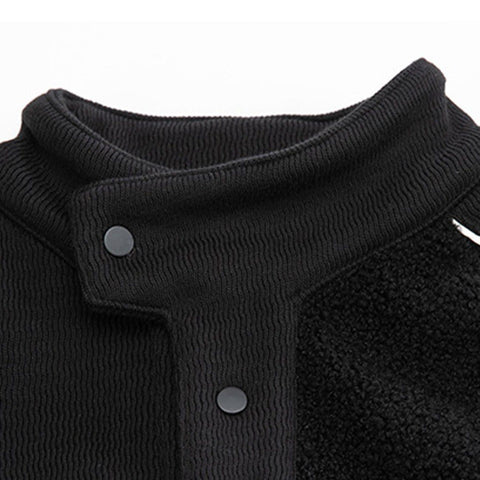 Dark Patchwork Drawstring Sherpa Sweatshirt - Anagoc