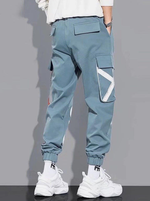 Function Ribbons Print Cargo Pants - Anagoc