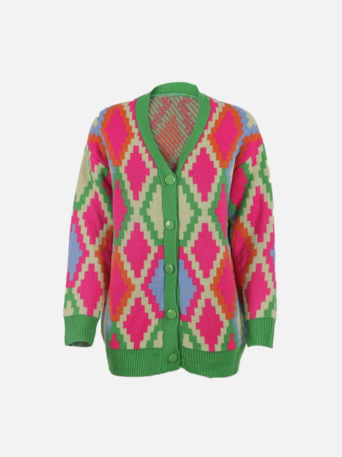 Pixel Plaid Cardigan Sweater - Anagoc