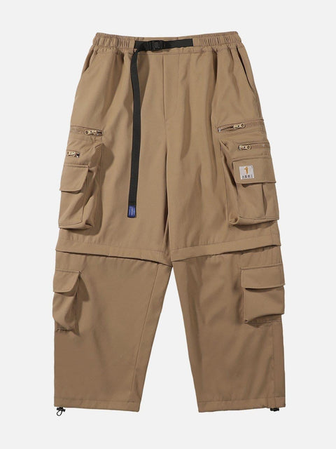 Solid Color Zip Up Pocket Cargo Pants - Anagoc