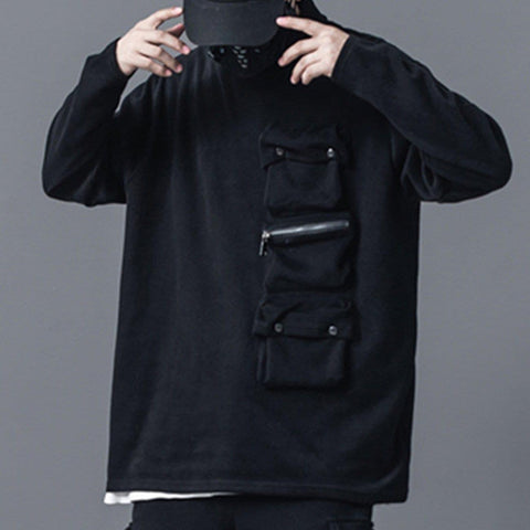 Dark Functional Multi-pocket Turtleneck Sweatshirt - Anagoc