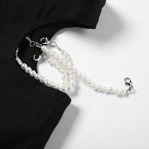 High Waist Side Cut-out Chain Flared Pants - Anagoc