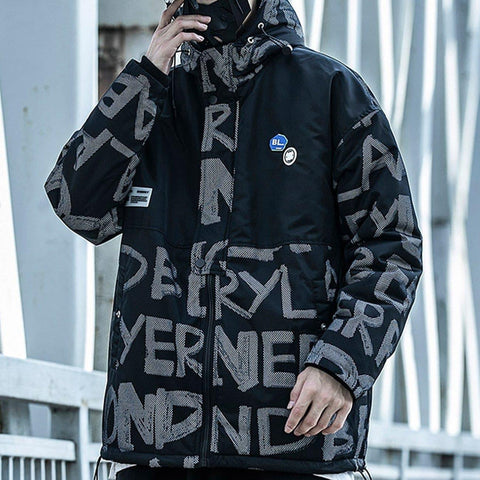 Patchwork Print Mesh Winter Down Coat - Anagoc