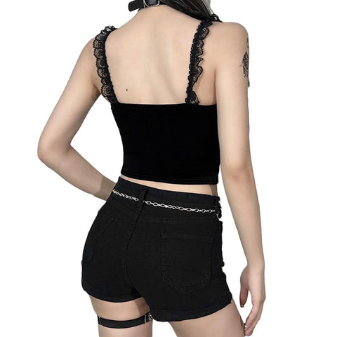 Dark Backless Lace Vest - Anagoc