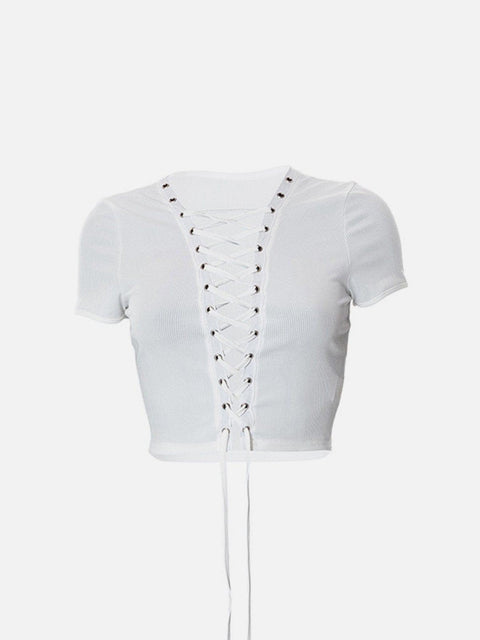 Slim Fit Straps Short Sleeve T Shirt - Anagoc