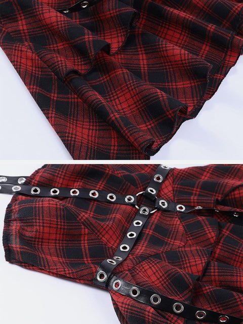 Plaid Irregular Dress - Anagoc