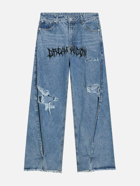 Gothic Alphabet Hole Jeans - Anagoc