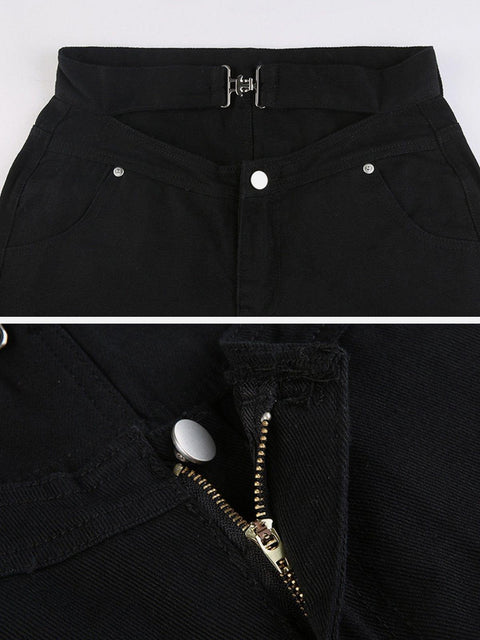 Hollowout Metal Buckle Cargo Pants - Anagoc