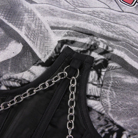 Dark Mesh Patchwork Chain Short Sleeve T Shirt - Anagoc