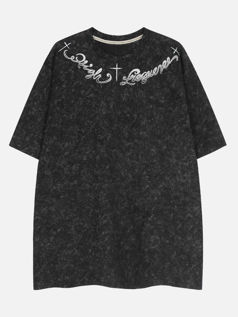 Washed Cross Letters Graphic Tee - Anagoc