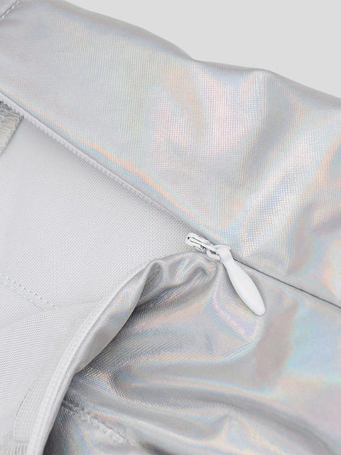 Laser Glossy Fluorescent Pleated Skirt - Anagoc