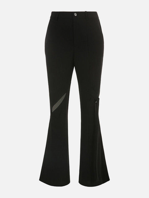Dark Mesh Ribbons Mini Flared Pants - Anagoc