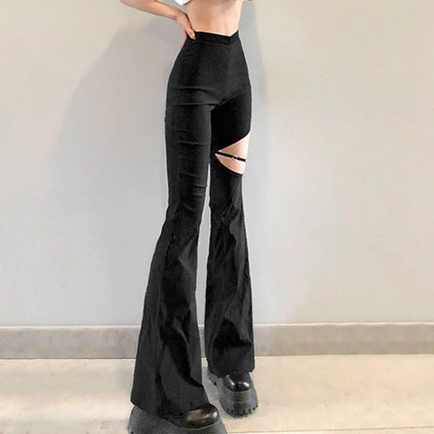 High Waist Cut-out Flared Pants - Anagoc