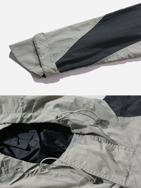 Patchwork Big Pocket Zip Up Jacket - Anagoc