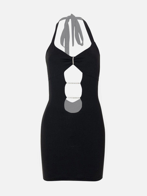 Solid Lace-Up Cutout Back Dress - Anagoc