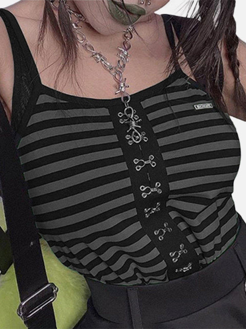 Dark Single-breasted Buckled Striped Vest - Anagoc