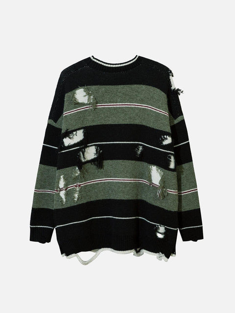 Stripe Hole Sweater - Anagoc