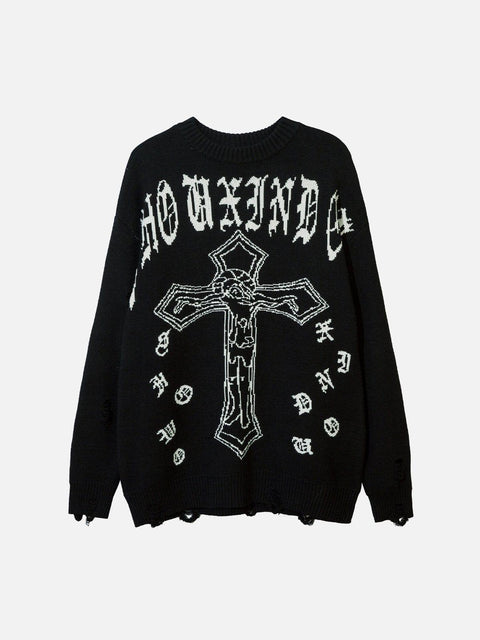 Crucifix Gothic Alphabet Sweater - Anagoc