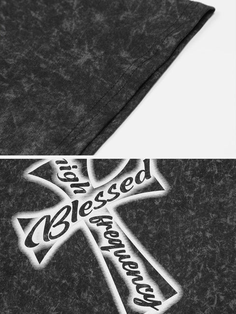 Washed Cross Letters Graphic Tee - Anagoc