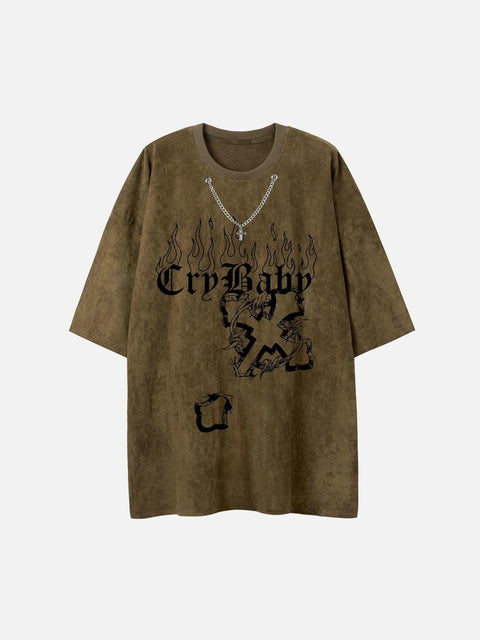 Flame Cross Graphic Tee - Anagoc